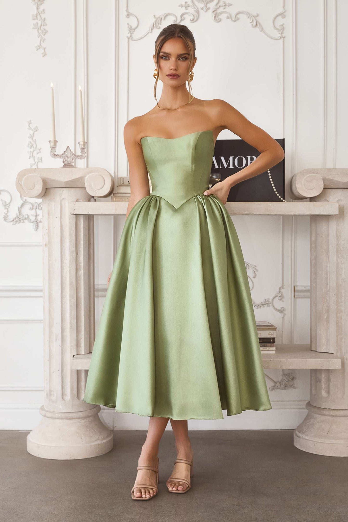 Amoris Elegant Mikado Midi Timeless Strapless Gown