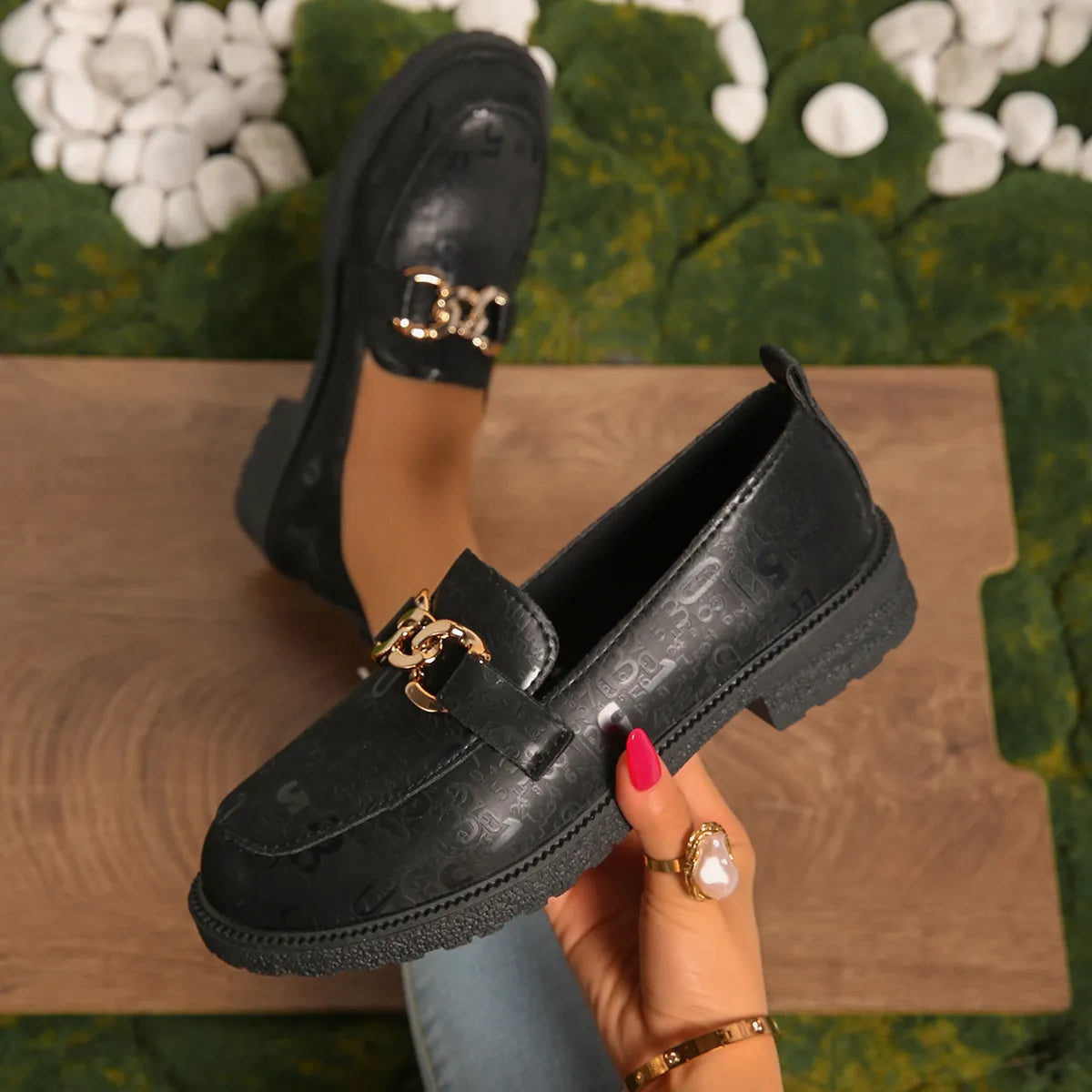 Round Toe Block Heel Loafers