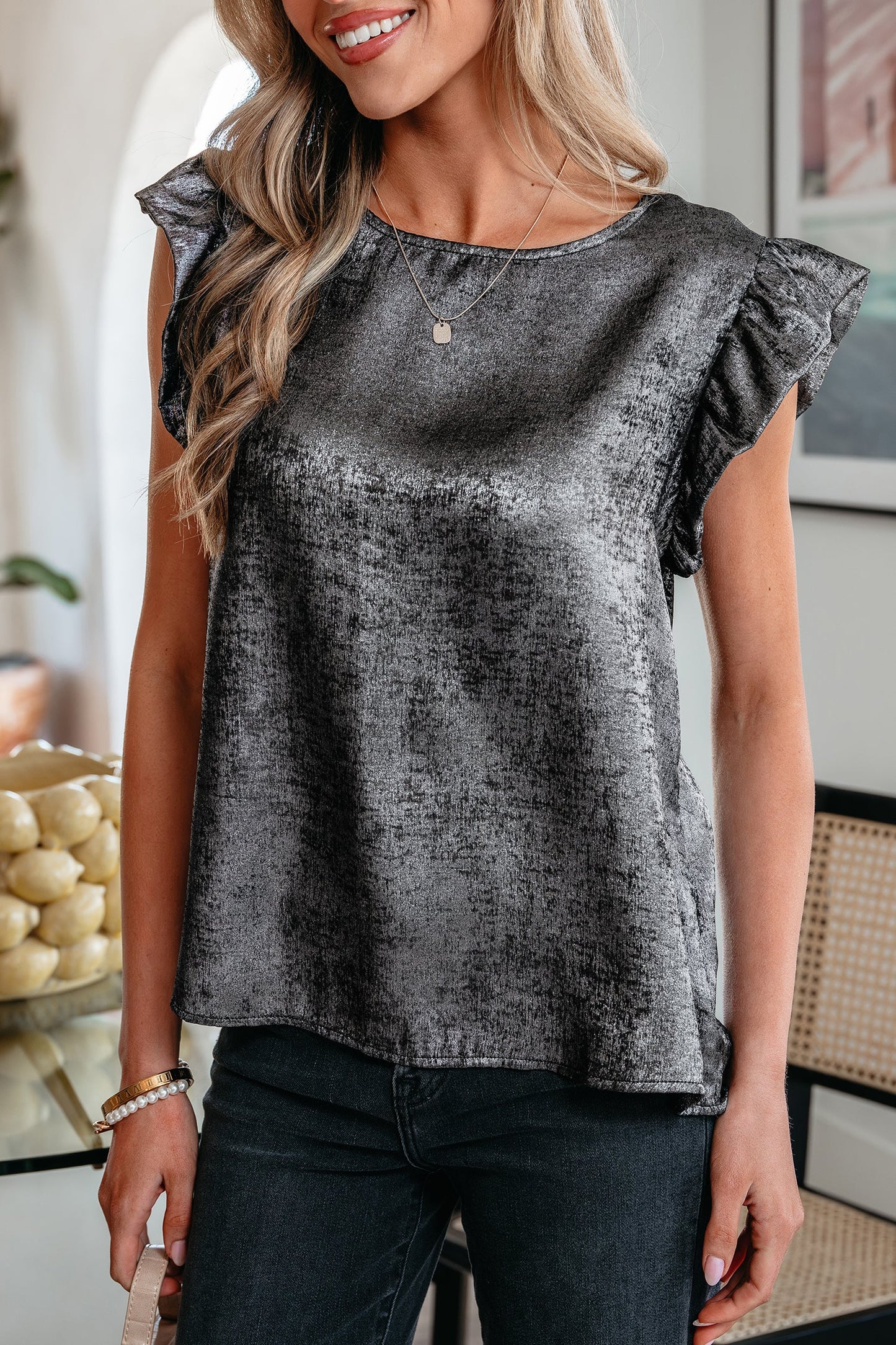 Amelia Ruffle Trim Sleeveless Top