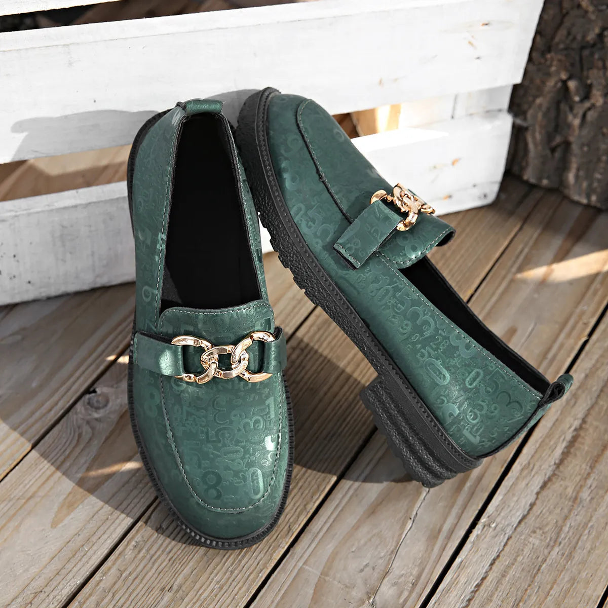 Round Toe Block Heel Loafers