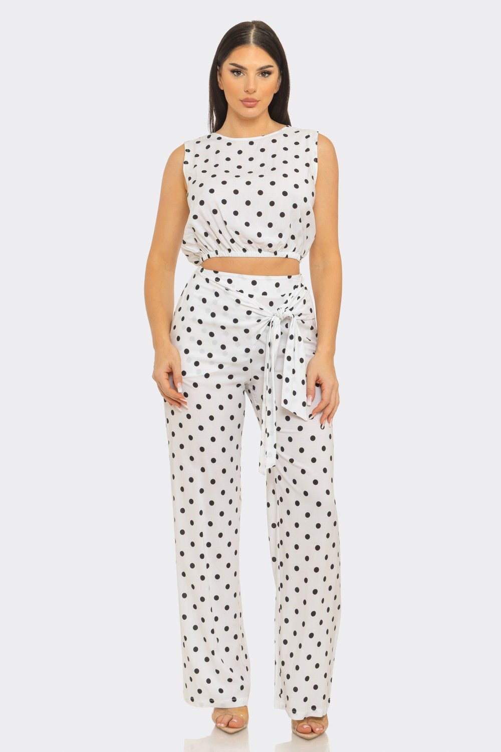 Amalfi Polka Dot Belted Flare Pants Set