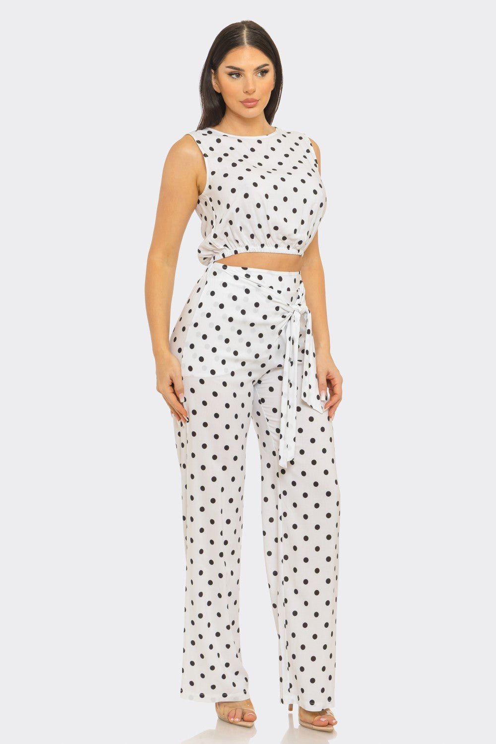 Amalfi Polka Dot Belted Flare Pants Set