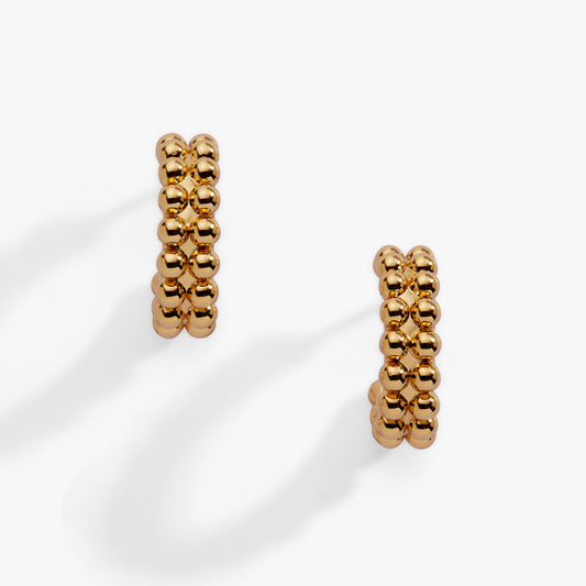 Gold Beaded Huggie Hoop Earring