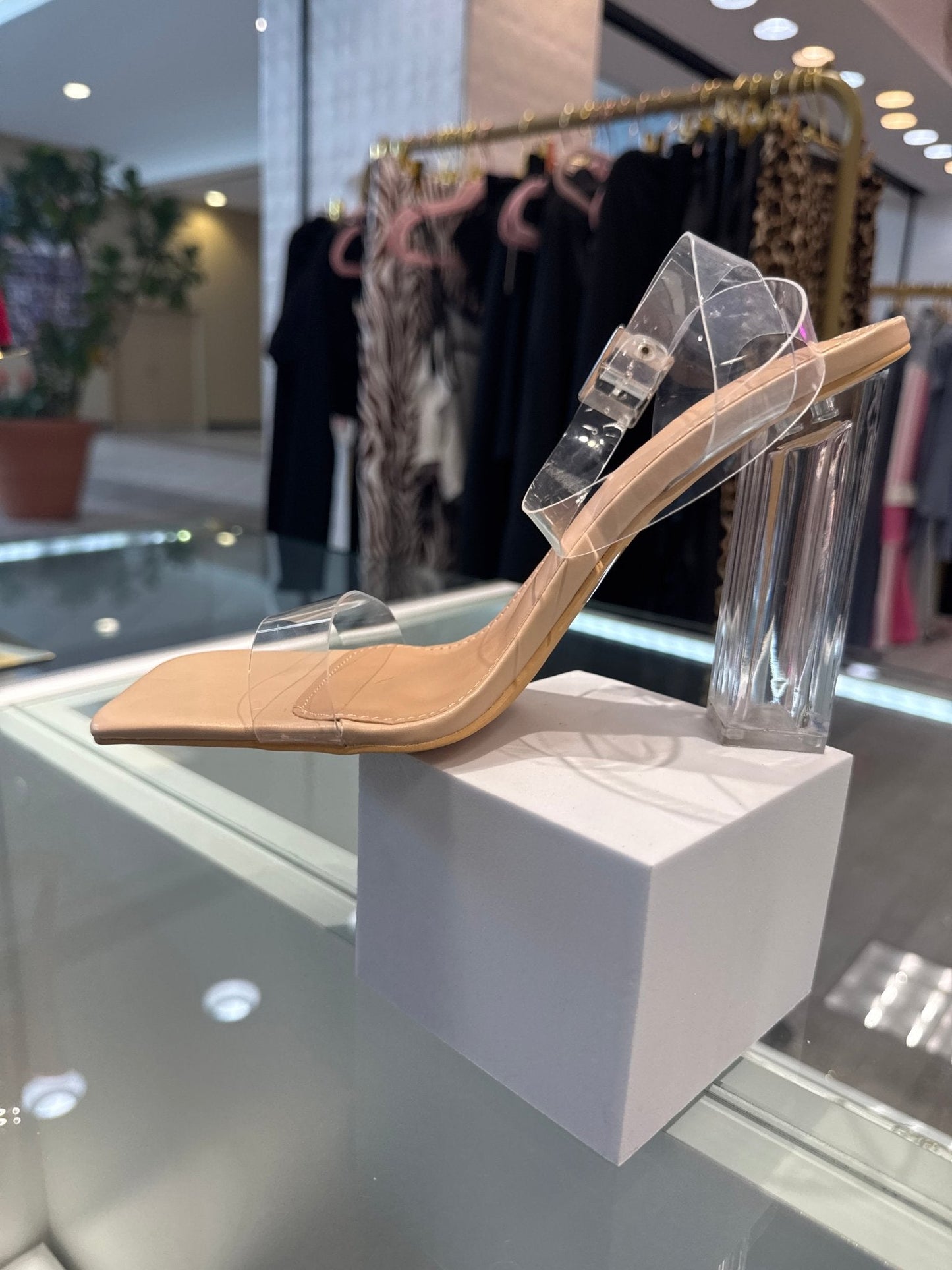 Basically Nude Clear Strap Block Heels