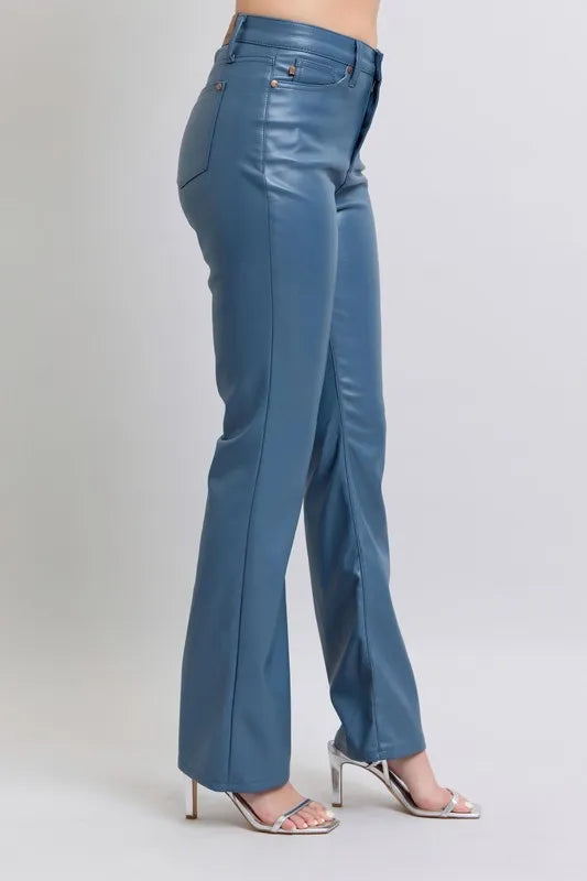 Judy Blue Full Size High Waist Tummy Control Faux Leather Bootcut Pants