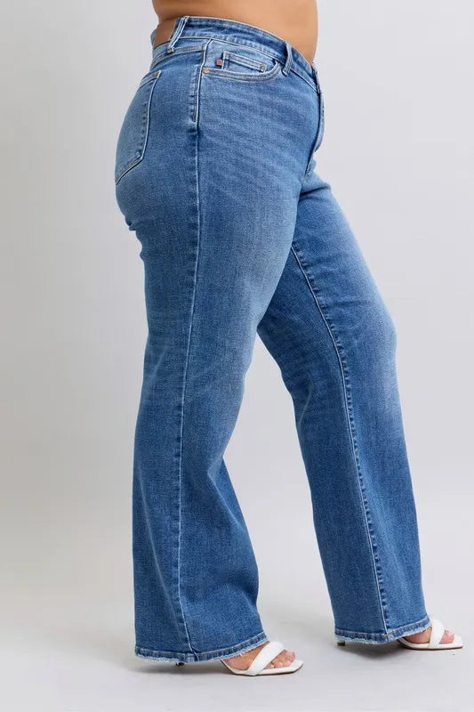 Judy Blue Full Size High Waist V-Front Vintage Wash Straight Jeans