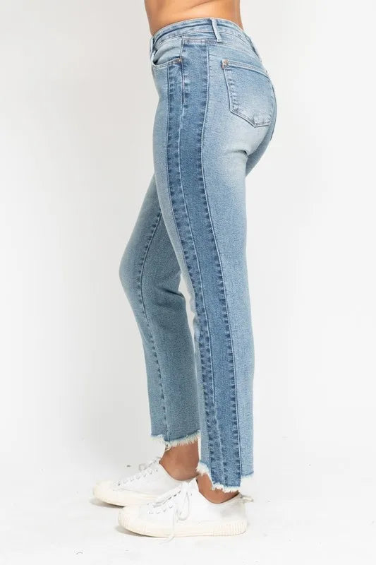Judy Blue Full Size Vintage Wash Side Panel Detail with Fray Hem Slim