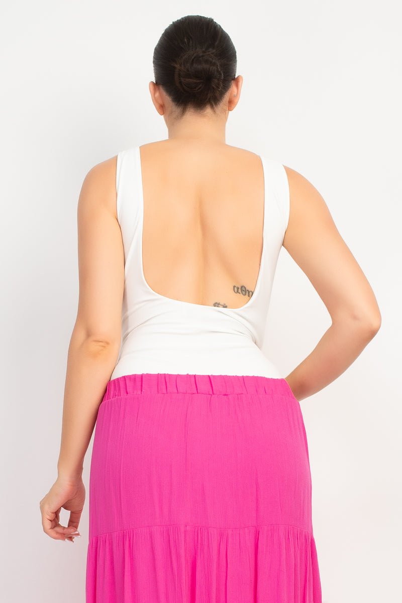 Built In Bra Double Layered Bodysuit - Backless Sleeveless Scoop Neck