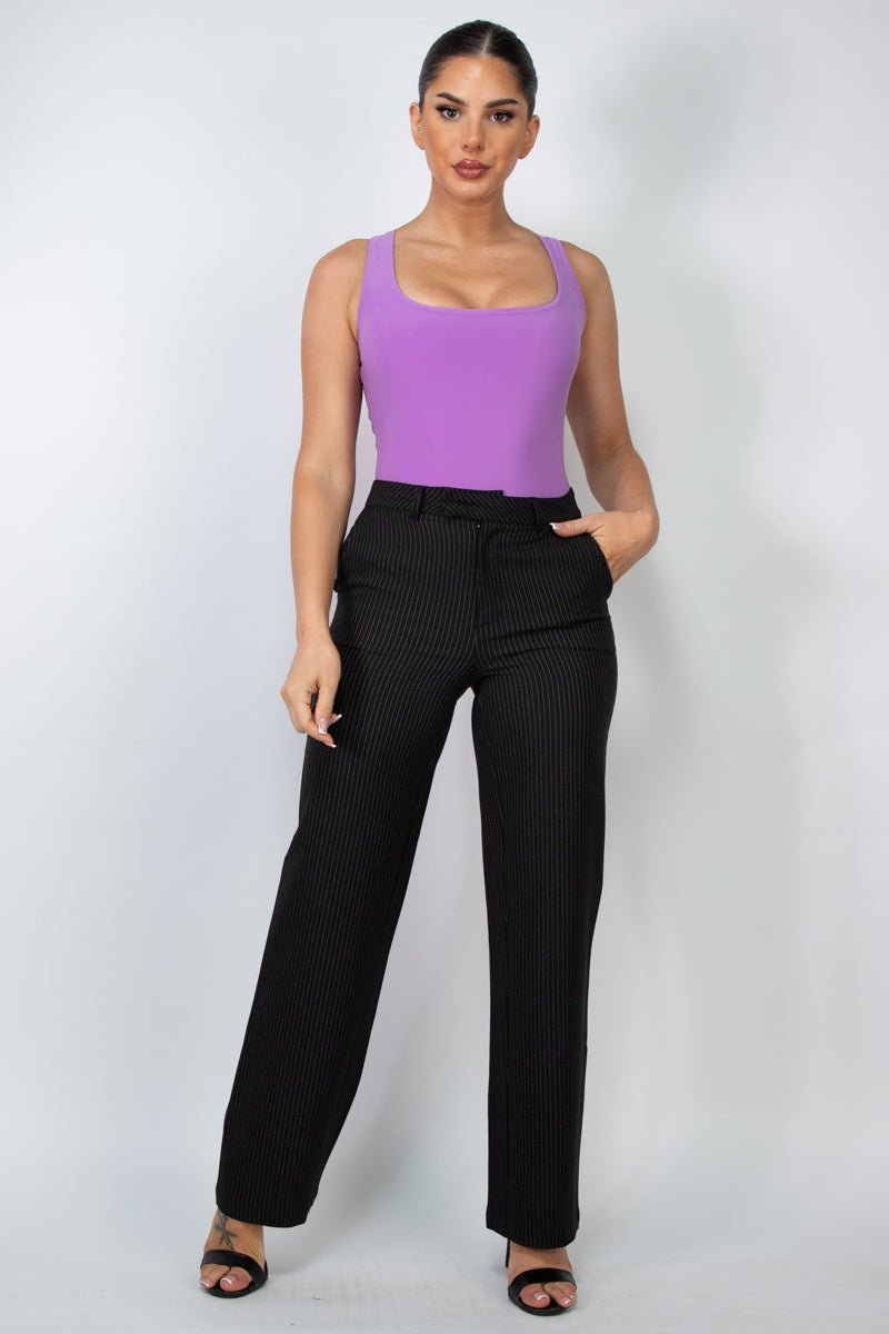 Built In Bra Double Layered Bodysuit - Backless Sleeveless Scoop Neck