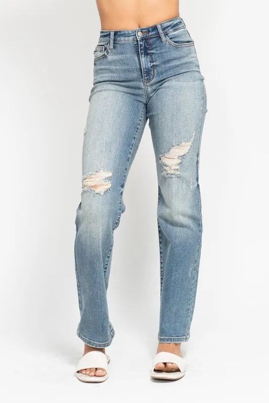 Judy Blue Full Size High Waist Distressed Dad Jean
