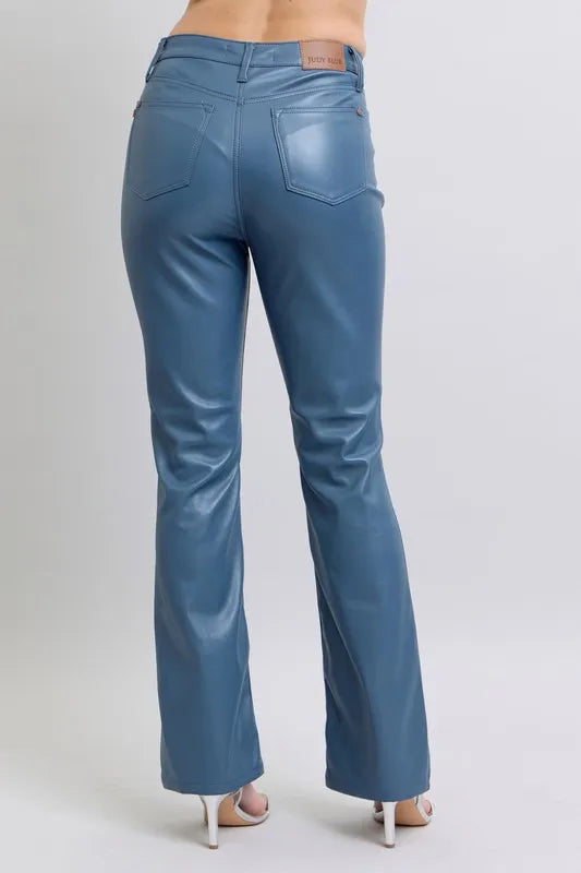 Judy Blue Full Size High Waist Tummy Control Faux Leather Bootcut Pants