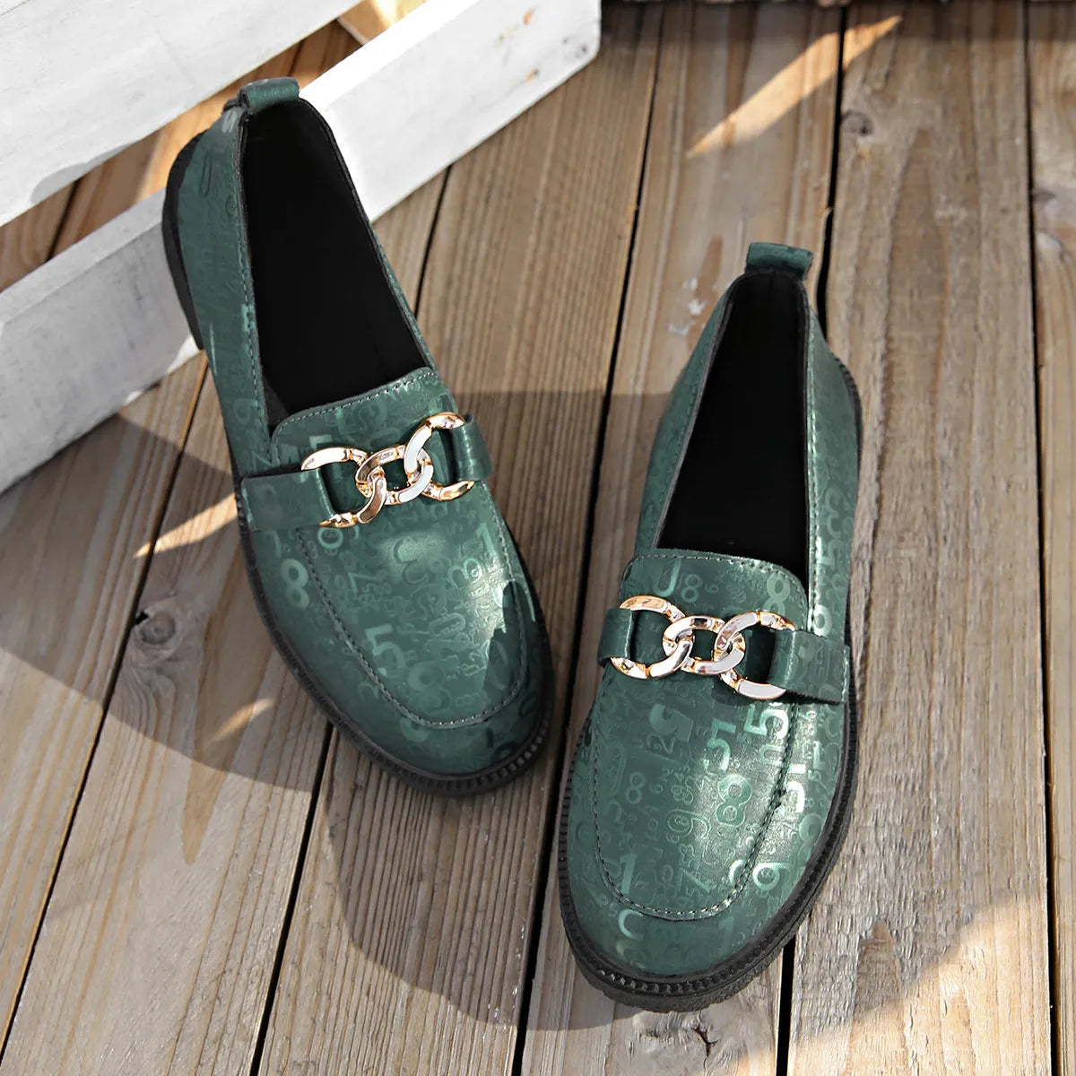 Round Toe Block Heel Loafers