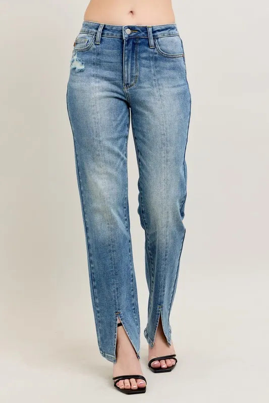Judy Blue Full Size High Waist Vintage Wash Front Seam & Slit Straight