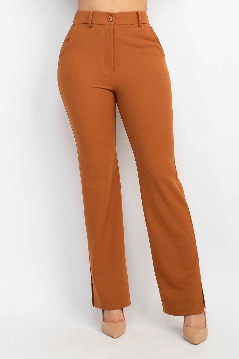 Cognac Side Slit Pants with Elastic Back