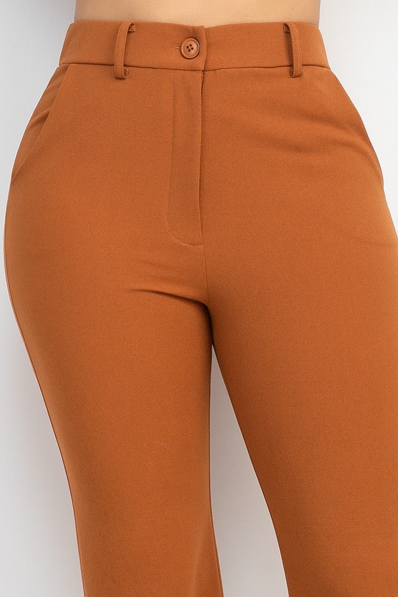 Cognac Side Slit Pants with Elastic Back
