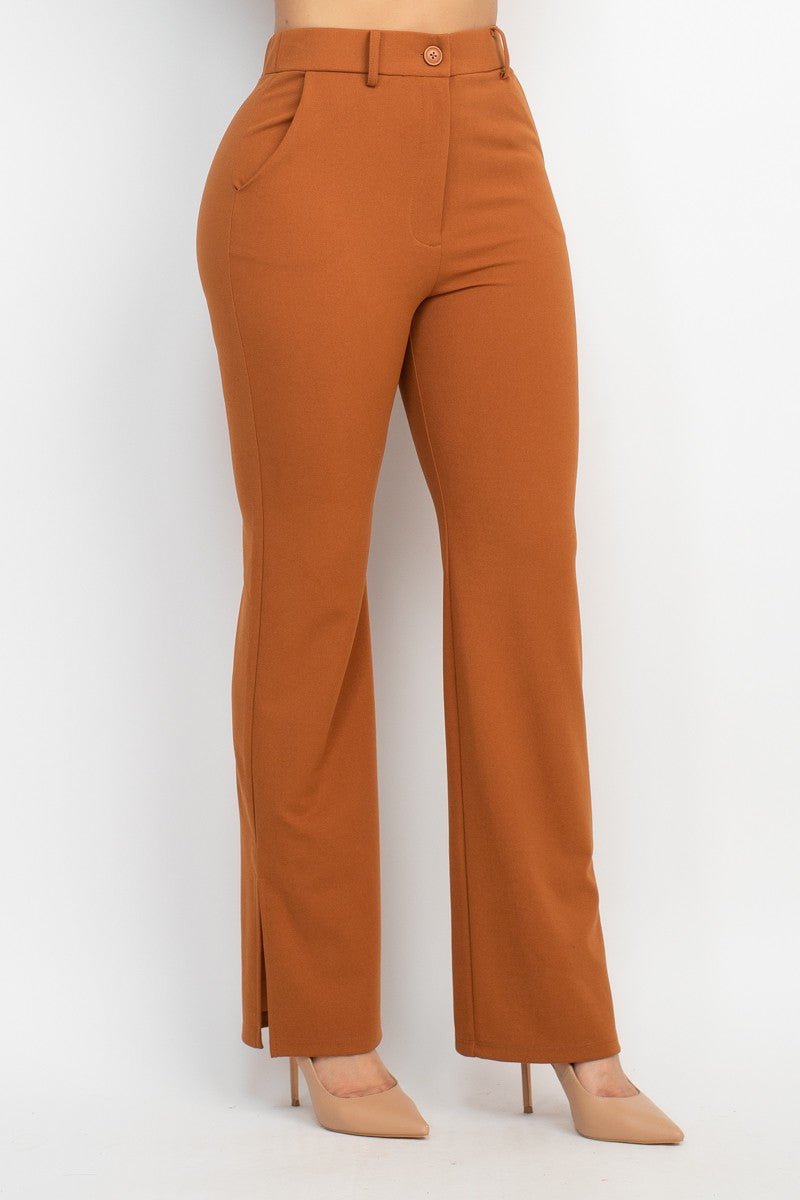 Cognac Side Slit Pants with Elastic Back