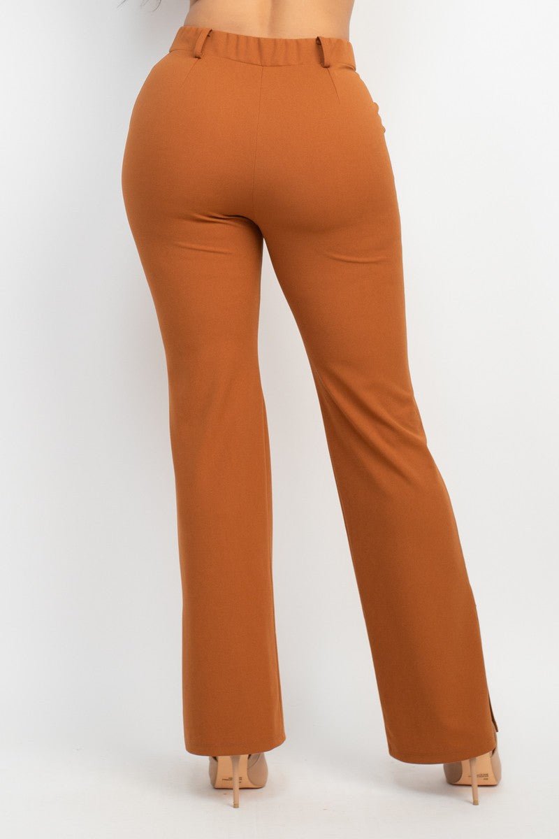 Cognac Side Slit Pants with Elastic Back