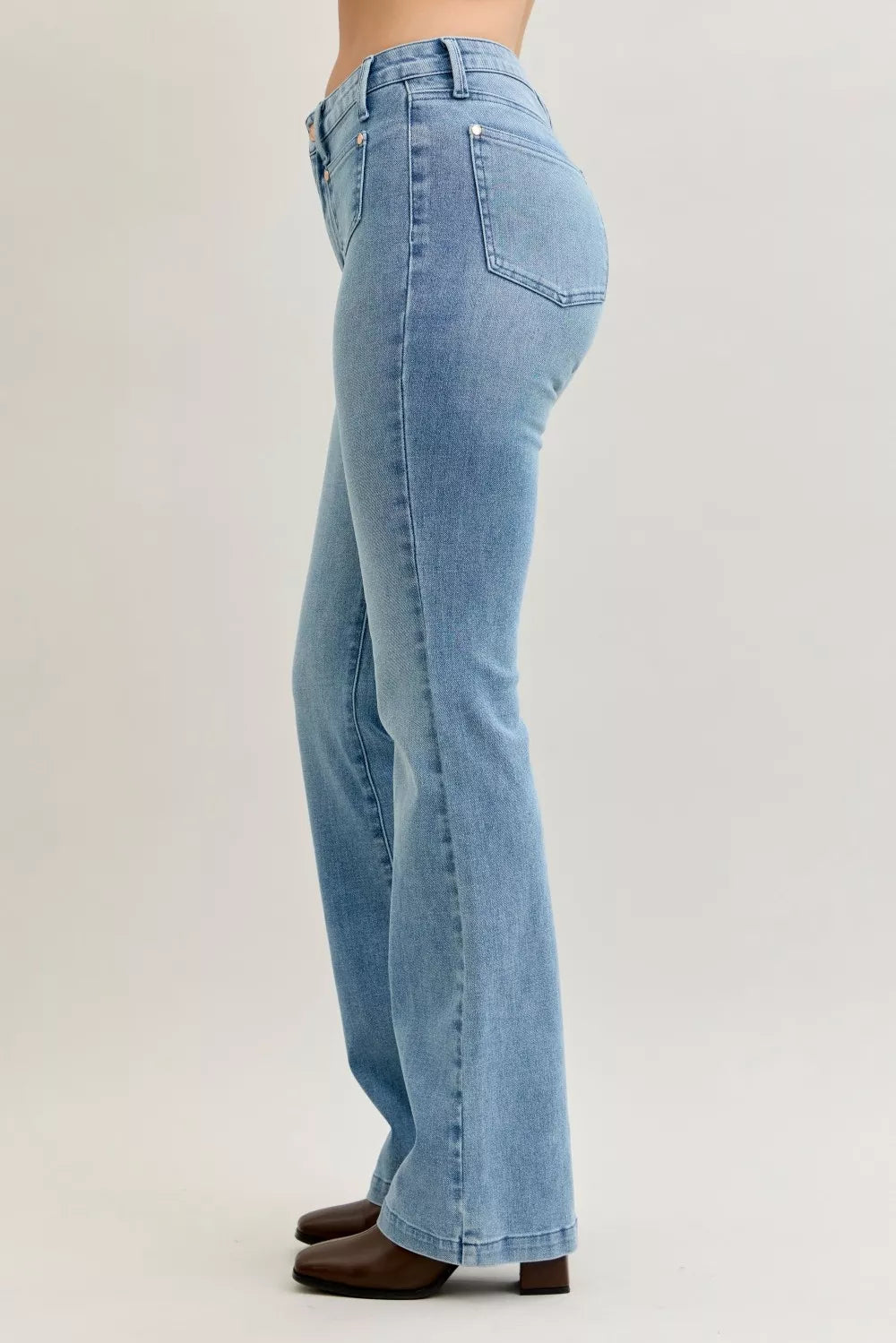 Judy Blue Full Size Mid Rise Bootcut Jeans with Contrast Wash & Front Patch Pockets