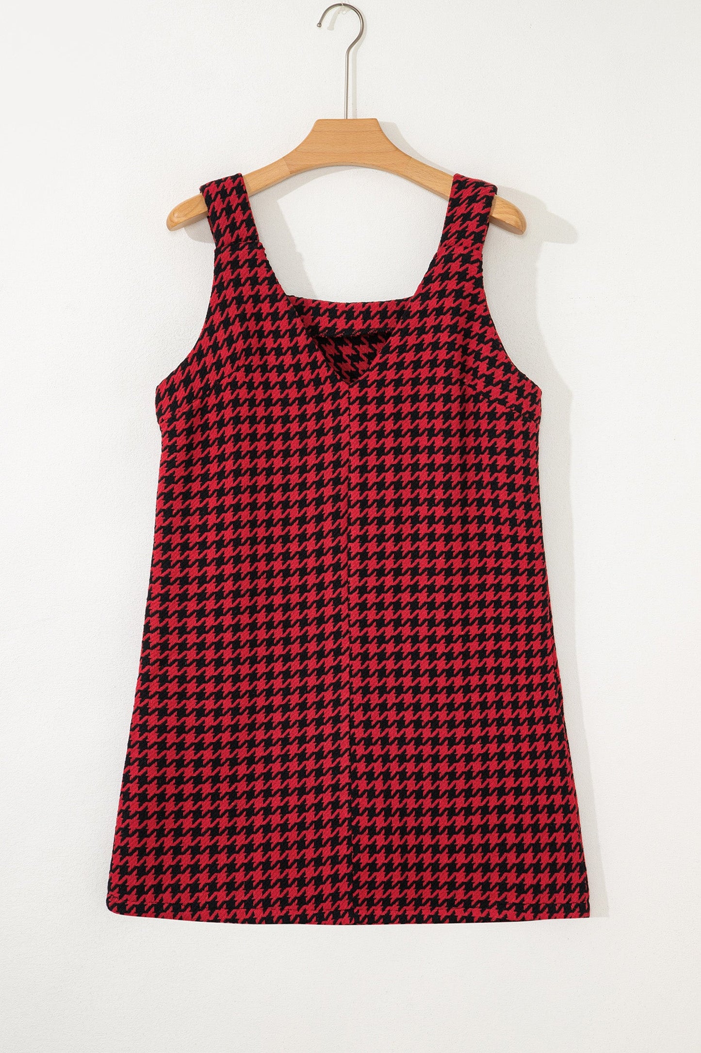 Houndstooth Print V Neck Sleeveless Mini Dress