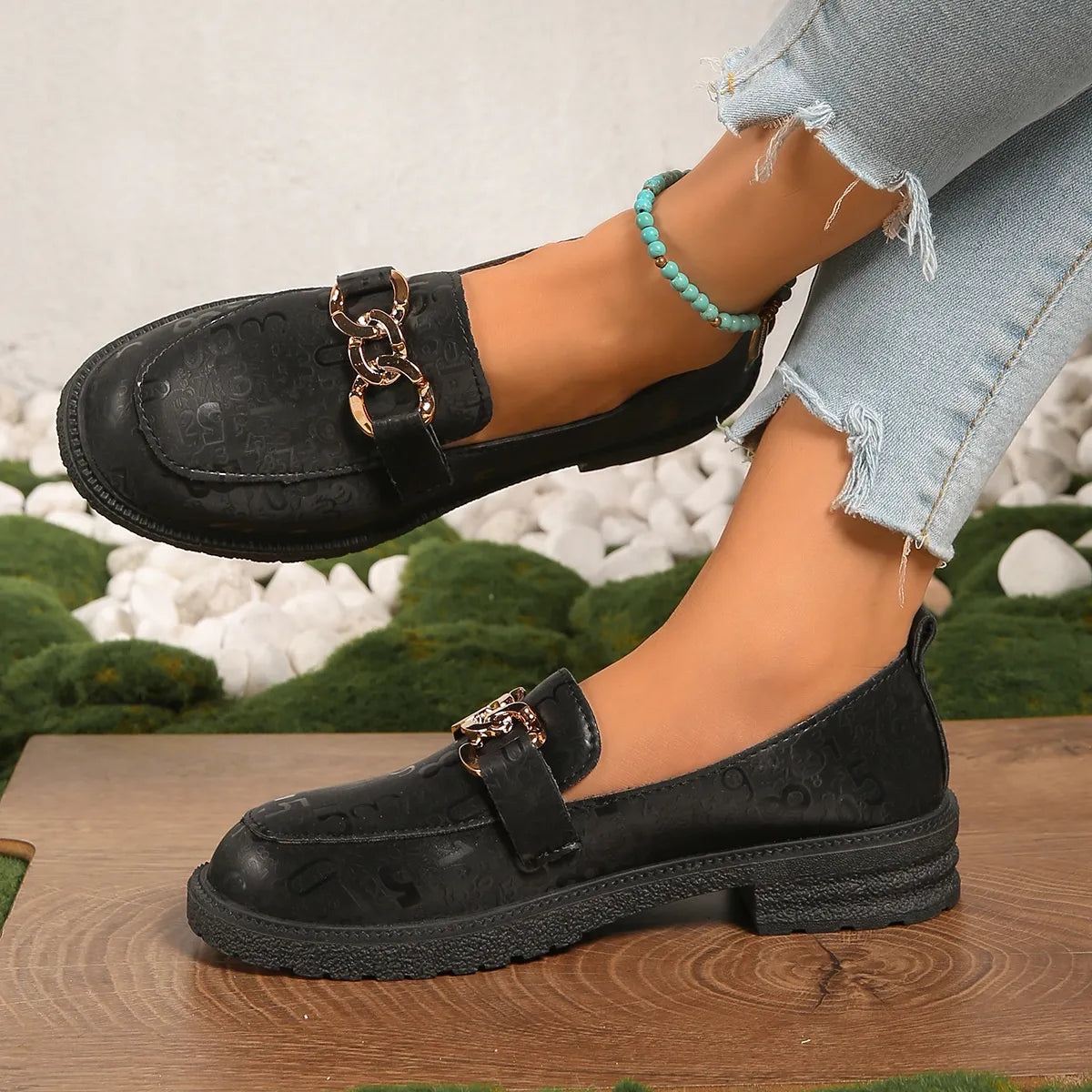 Round Toe Block Heel Loafers