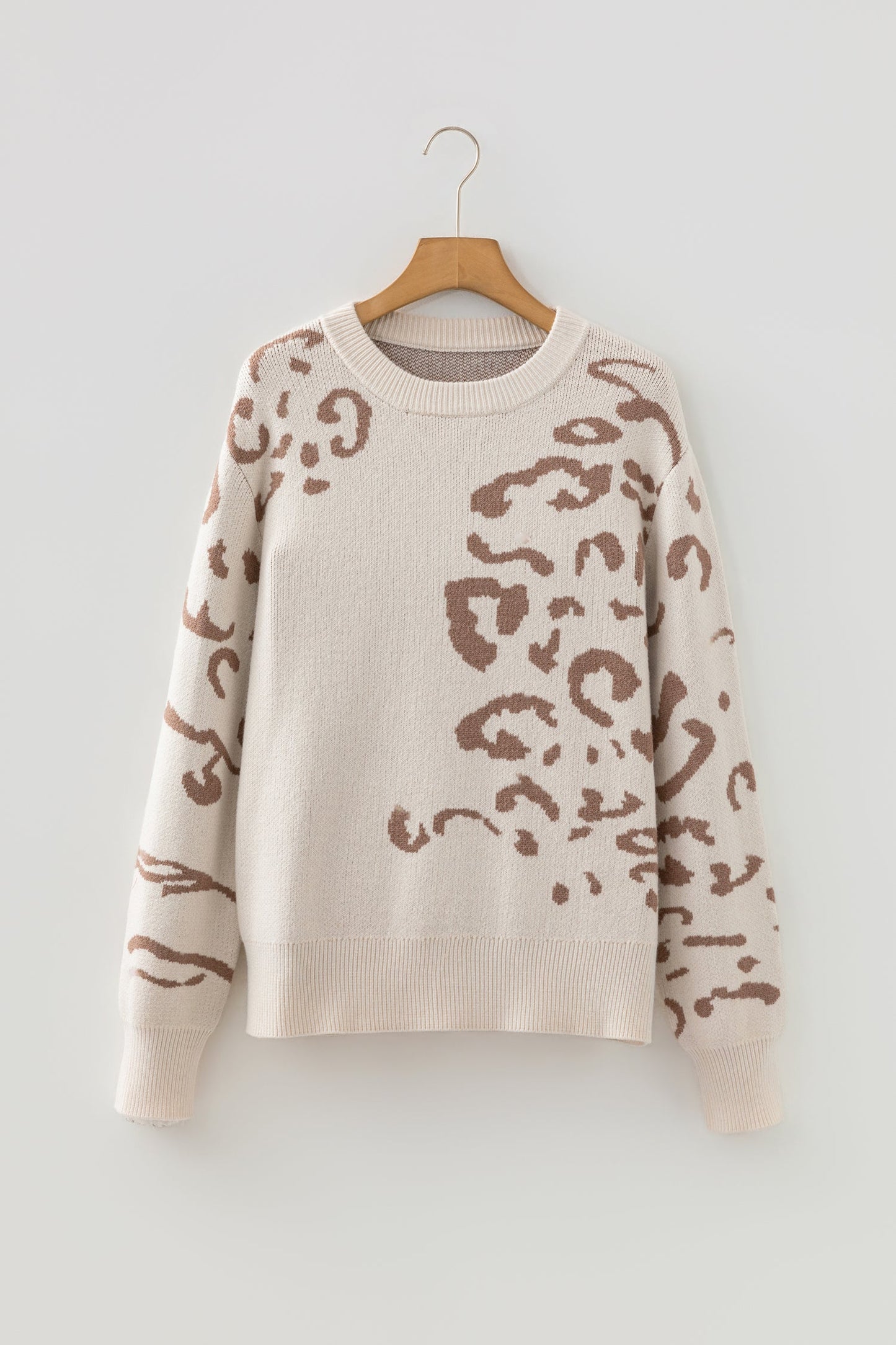 Asymmetric Leopard Print Detail Drop Shoulder Sweater