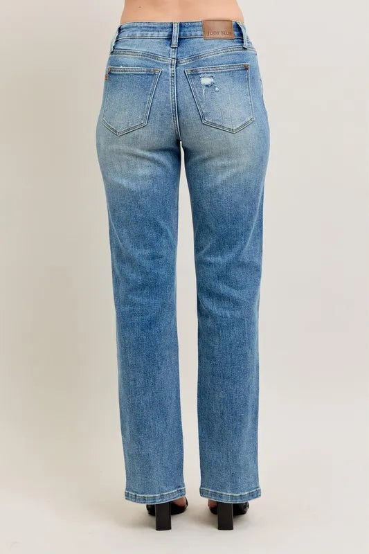 Judy Blue Full Size High Waist Vintage Wash Front Seam & Slit Straight