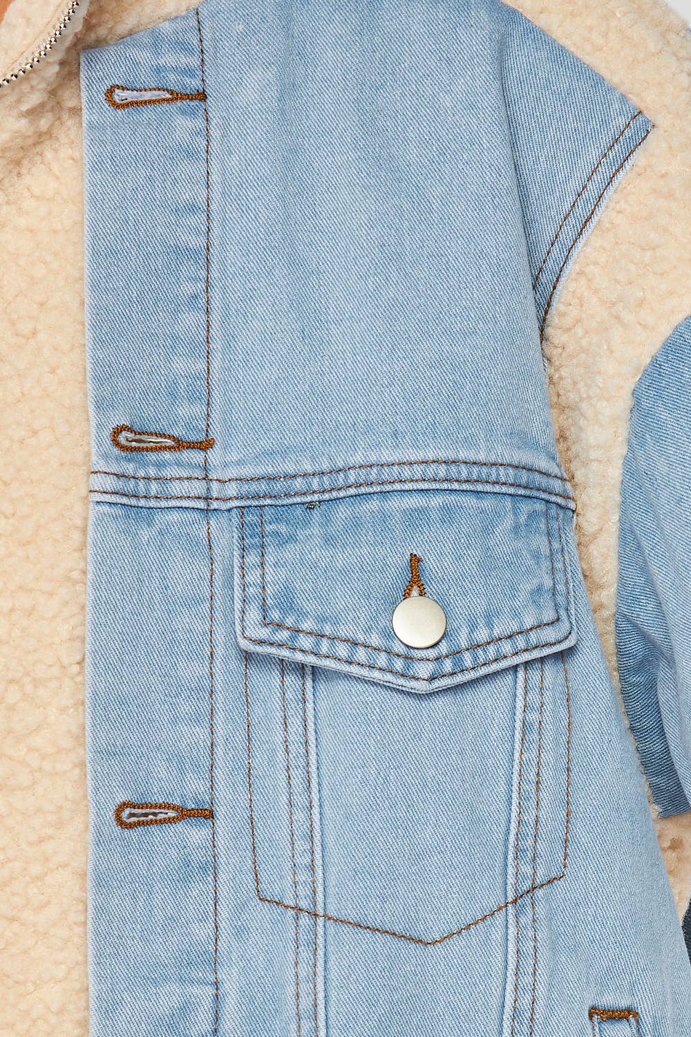 Denim Sherpa Panel Jacket – Cozy Faux Shearling, Relaxed Fit & Classic Style