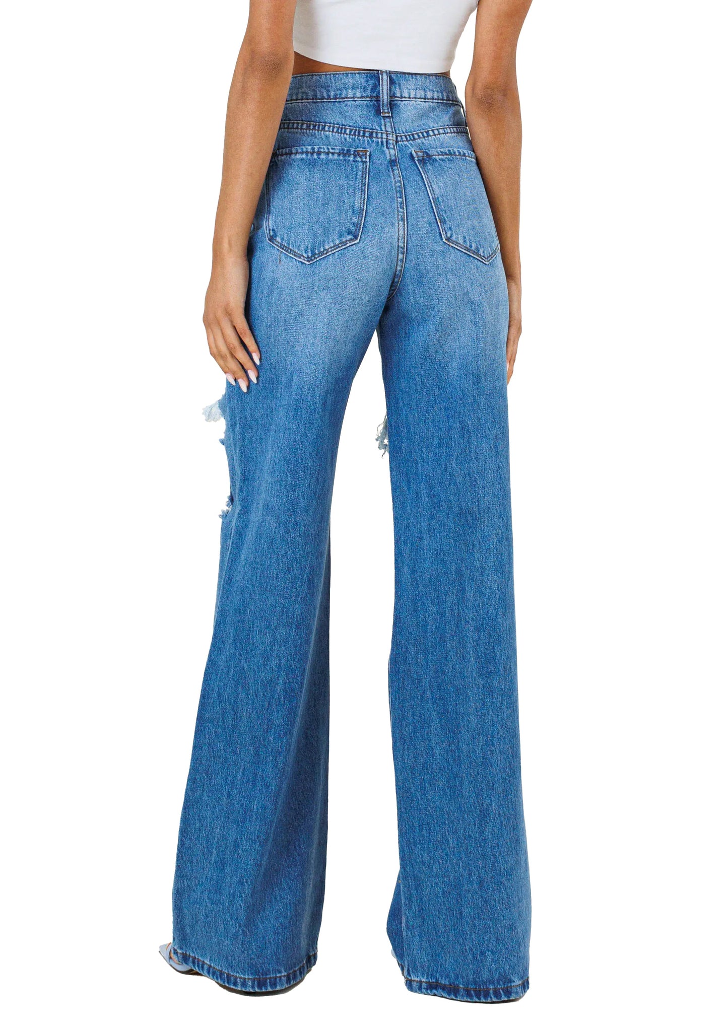 Distressed Wide Denim Jeans {33.5" inseam}