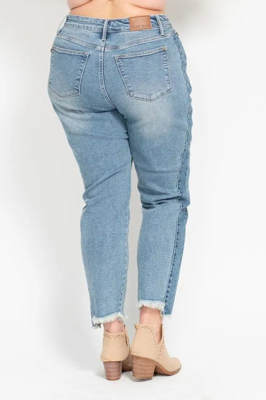 Judy Blue Full Size Vintage Wash Side Panel Detail with Fray Hem Slim