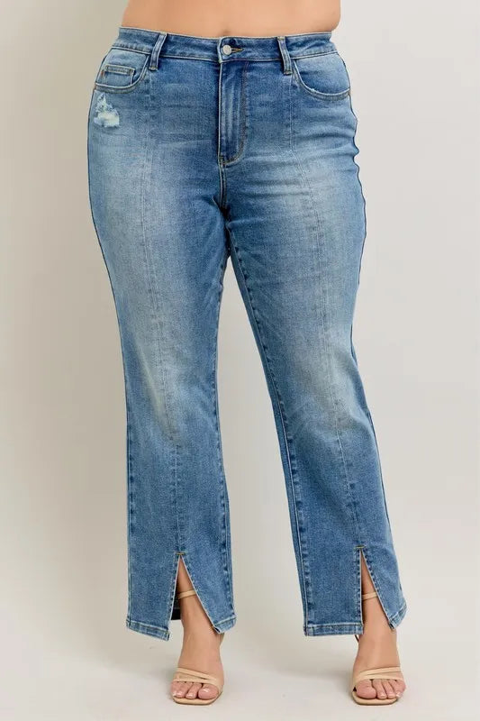 Judy Blue Full Size High Waist Vintage Wash Front Seam & Slit Straight