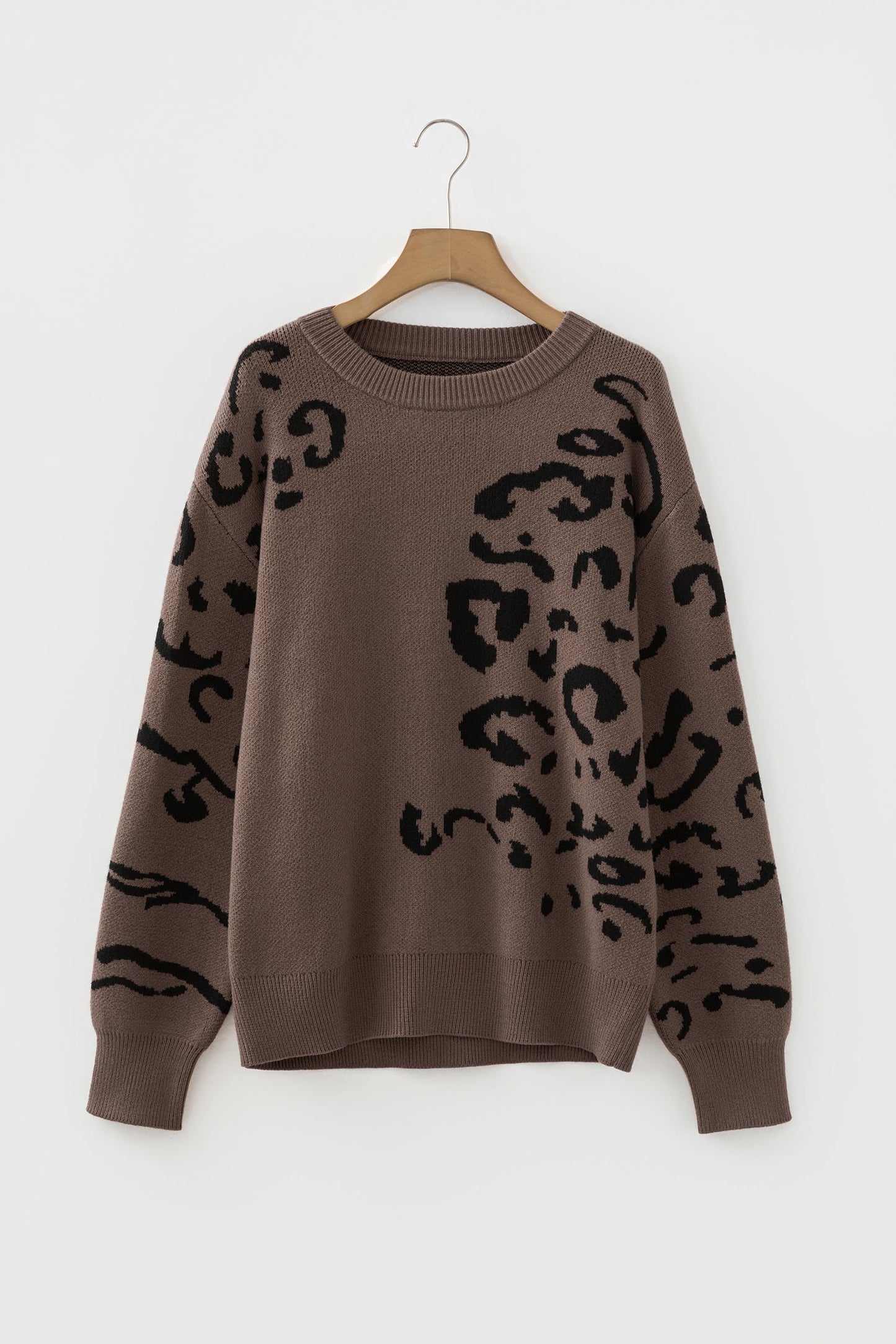 Asymmetric Leopard Print Detail Drop Shoulder Sweater