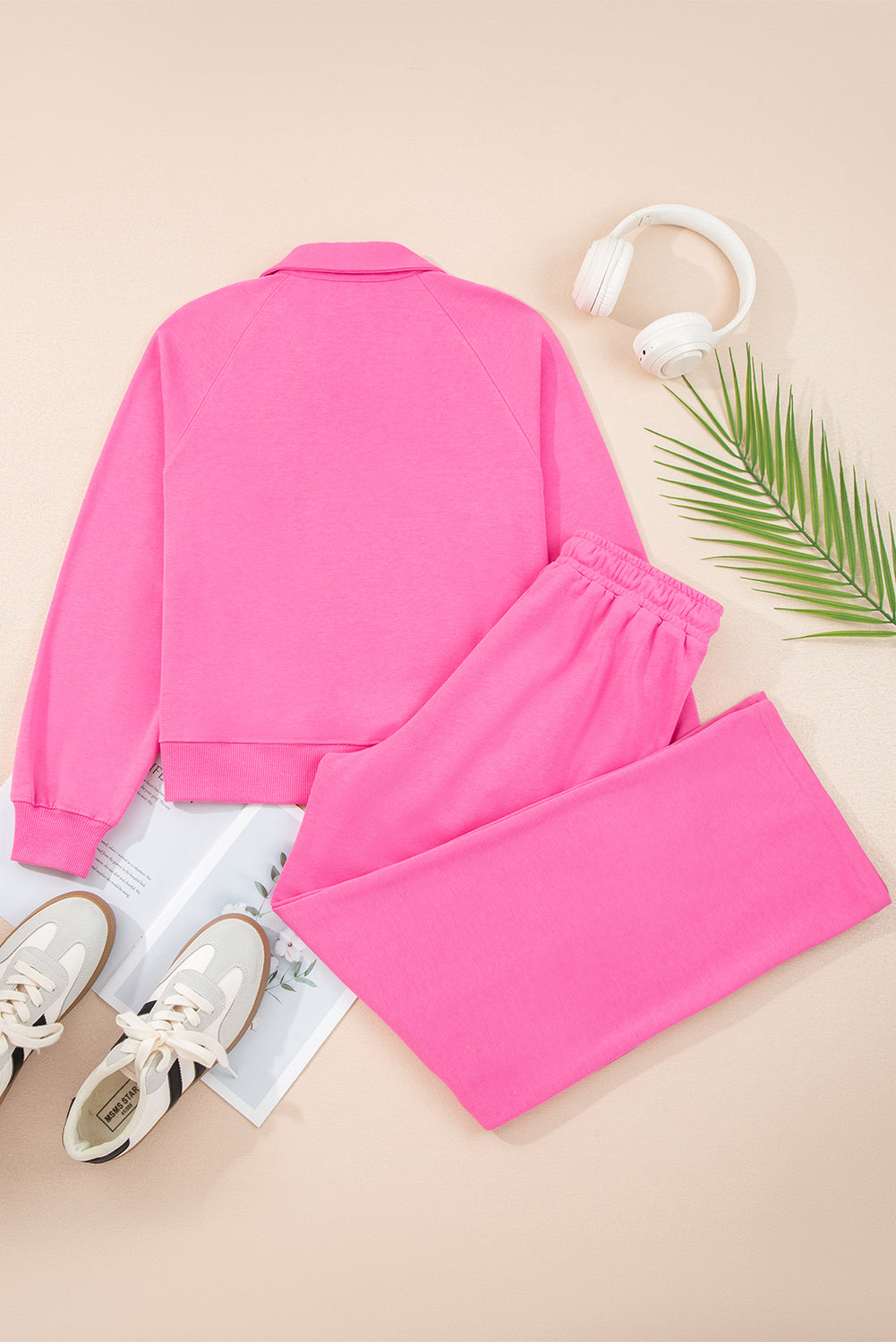 Solid Collared Top and Central Seam Pants Set