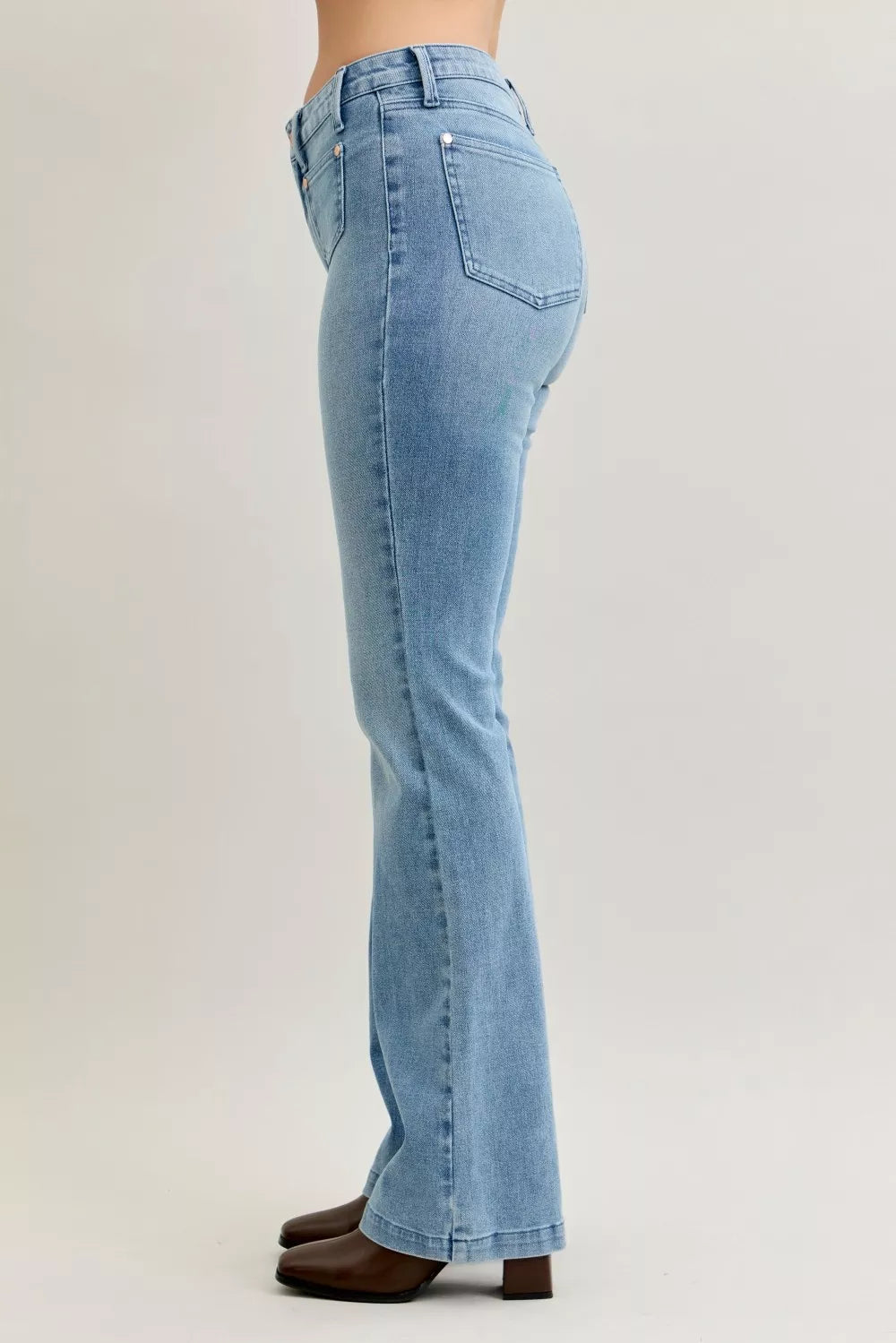 Judy Blue Full Size Mid Rise Bootcut Jeans with Contrast Wash & Front Patch Pockets