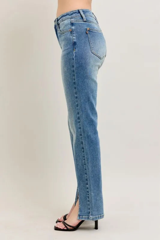 Judy Blue Full Size High Waist Vintage Wash Front Seam & Slit Straight