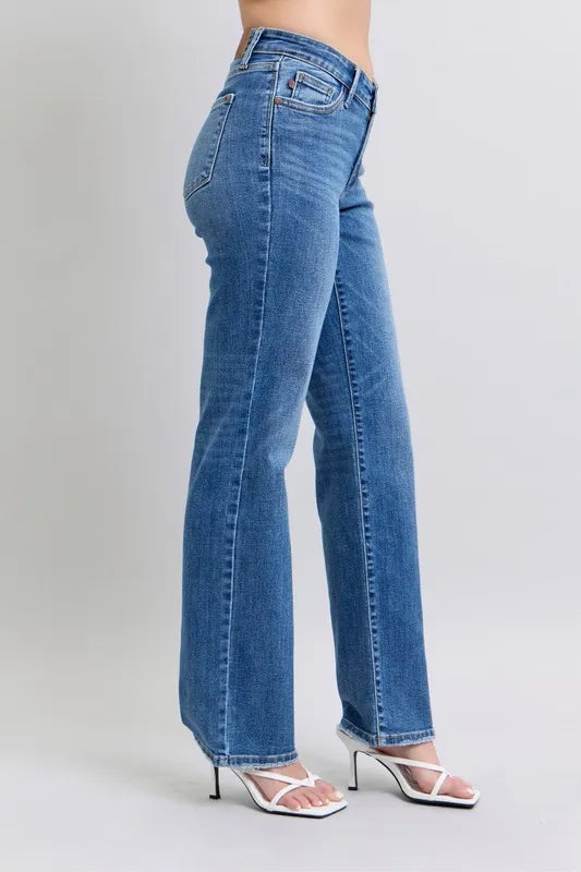 Judy Blue Full Size High Waist V-Front Vintage Wash Straight Jeans