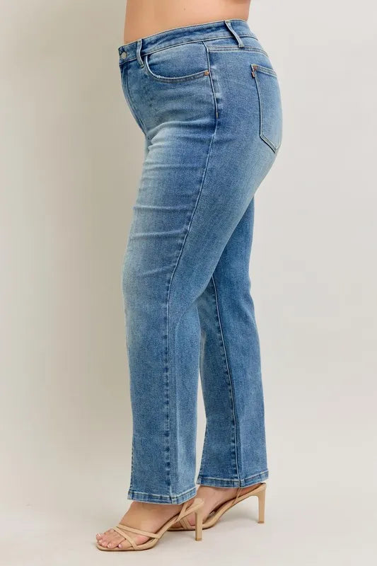 Judy Blue Full Size High Waist Vintage Wash Front Seam & Slit Straight