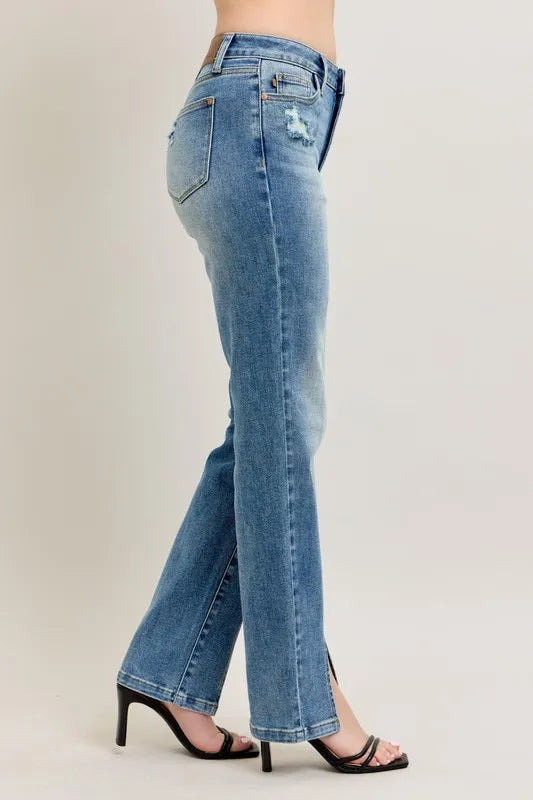 Judy Blue Full Size High Waist Vintage Wash Front Seam & Slit Straight