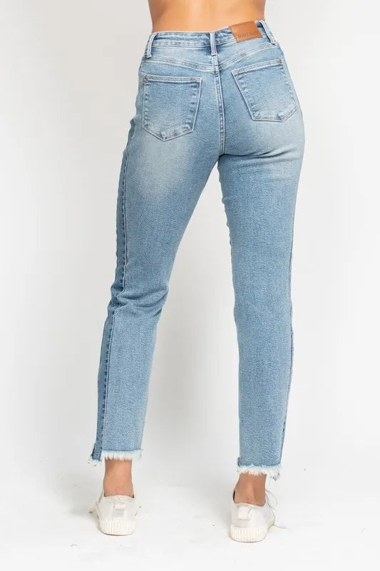 Judy Blue Full Size Vintage Wash Side Panel Detail with Fray Hem Slim