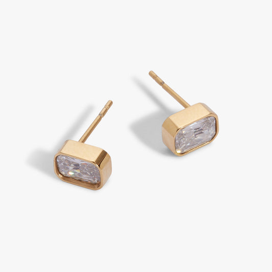 April Emerald-Cut Birthstone Stud Earrings