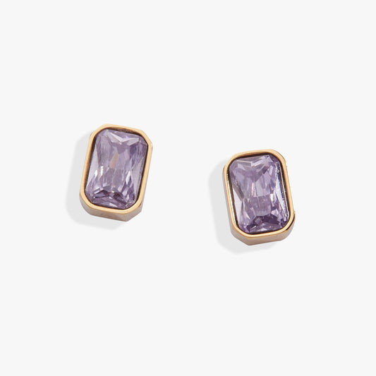 June Emerald-Cut Birthstone Stud Earrings