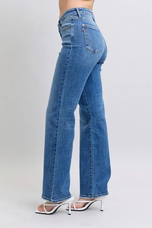 Judy Blue Full Size High Waist V-Front Vintage Wash Straight Jeans