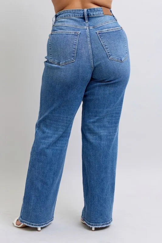 Judy Blue Full Size High Waist V-Front Vintage Wash Straight Jeans