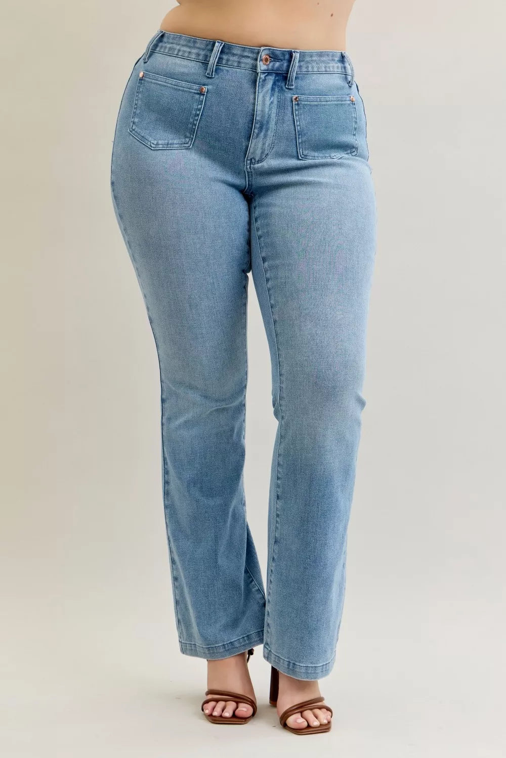 Judy Blue Full Size Mid Rise Bootcut Jeans with Contrast Wash & Front Patch Pockets