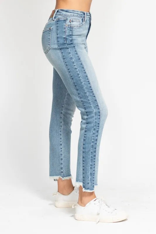 Judy Blue Full Size Vintage Wash Side Panel Detail with Fray Hem Slim