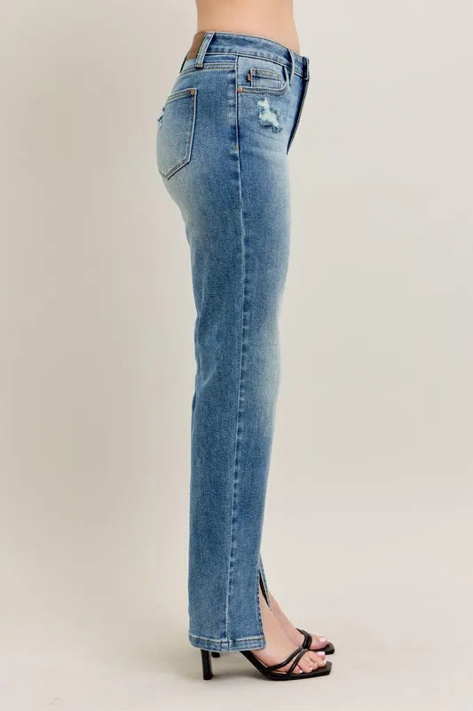 Judy Blue Full Size High Waist Vintage Wash Front Seam & Slit Straight