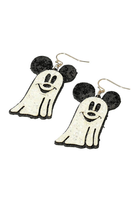 Glittered Halloween Playful Mouse Ghost Dangle Earrings