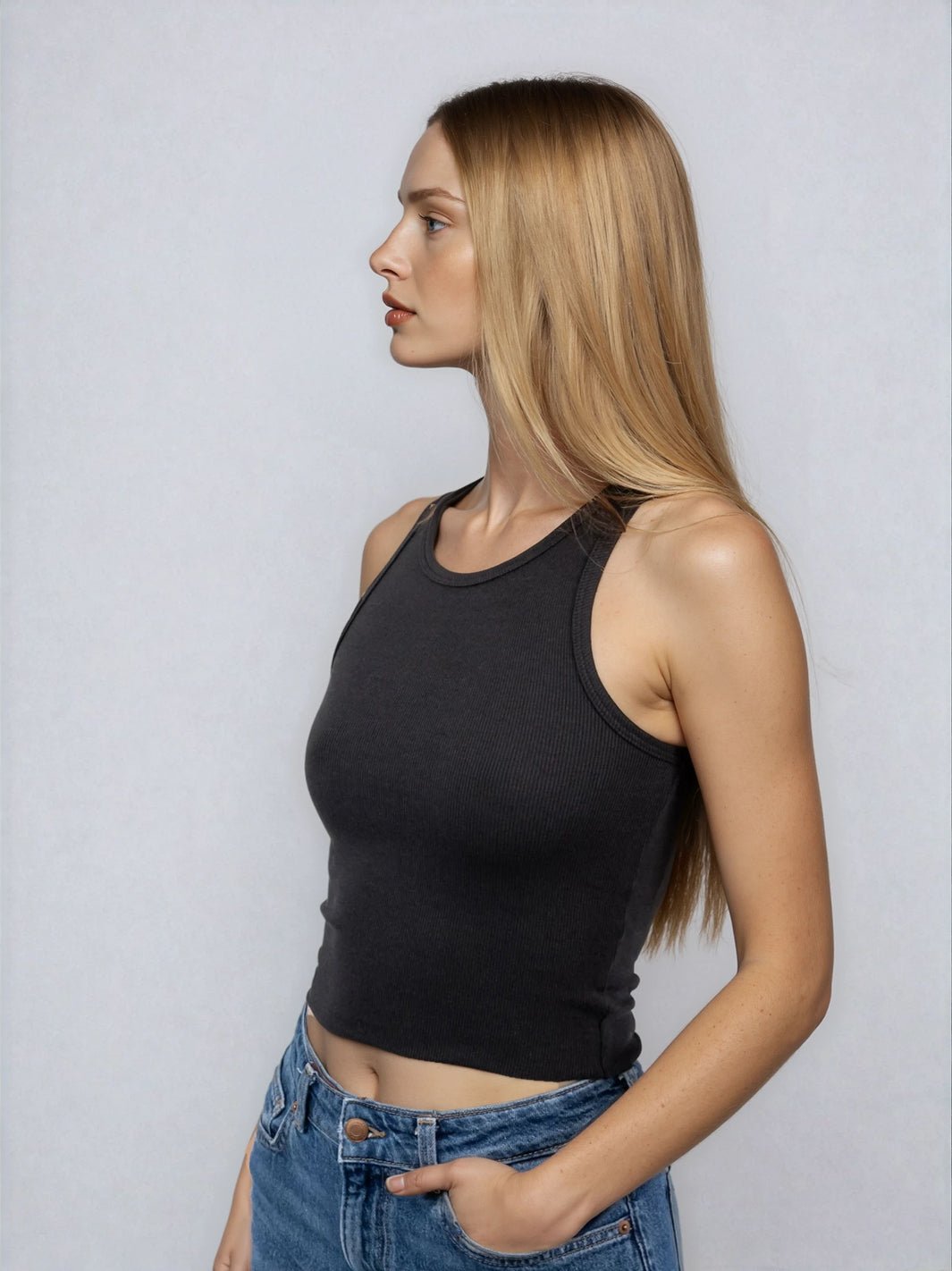 High Neck Tank Raw Hem - Cropped