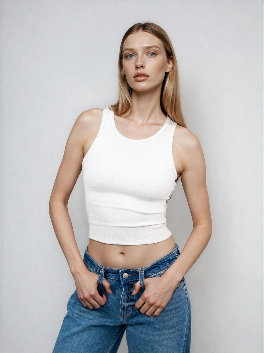 High Neck Tank Raw Hem - Cropped
