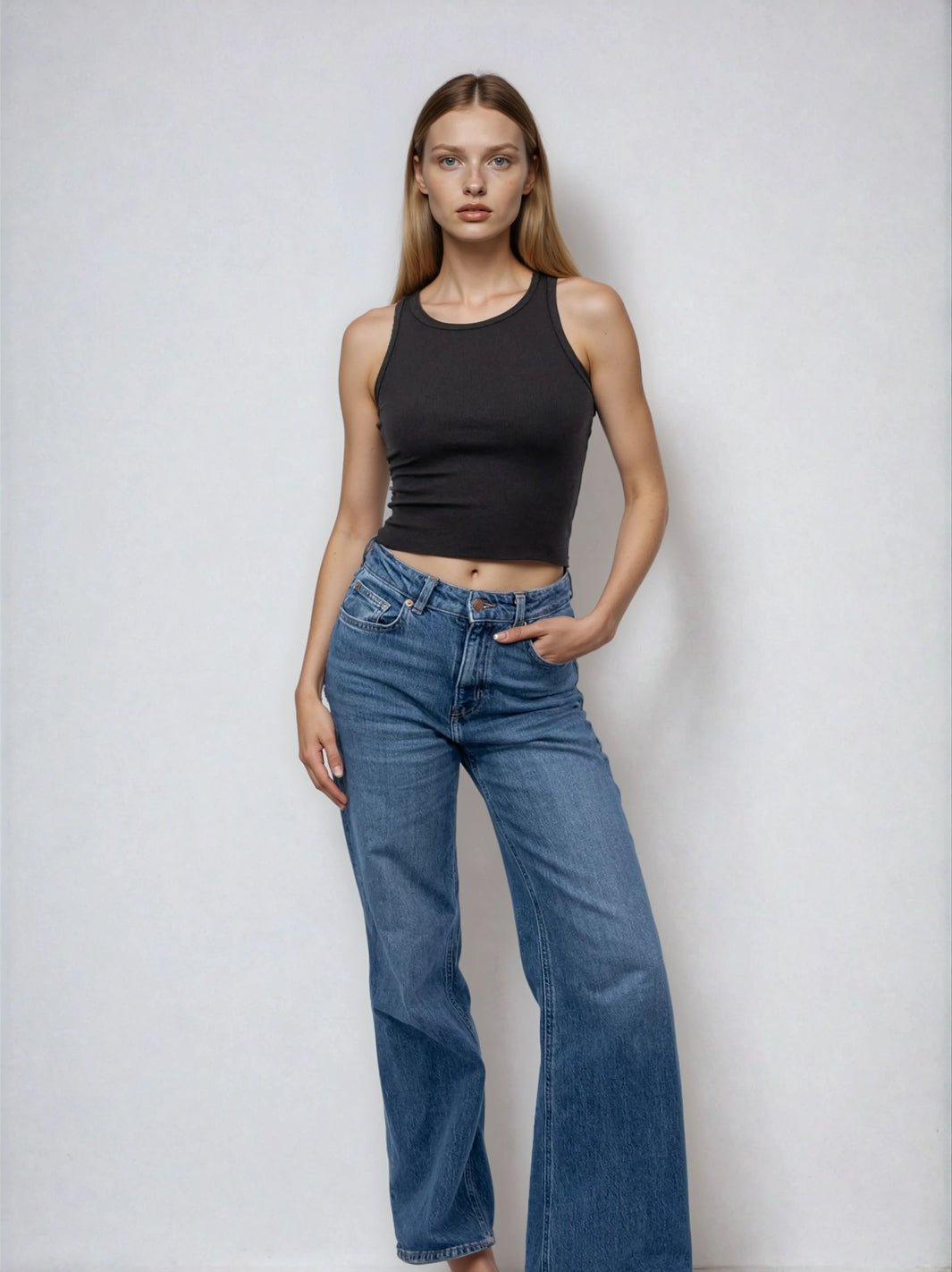 High Neck Tank Raw Hem - Cropped