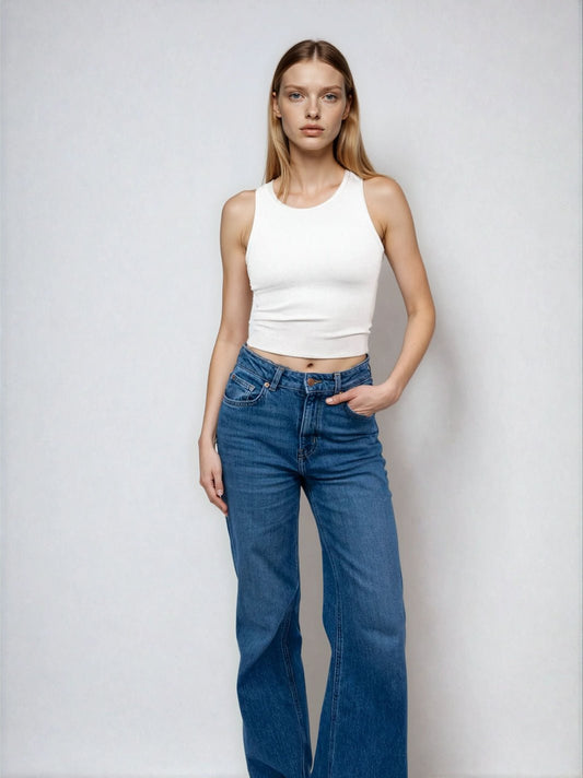 High Neck Tank Raw Hem - Cropped